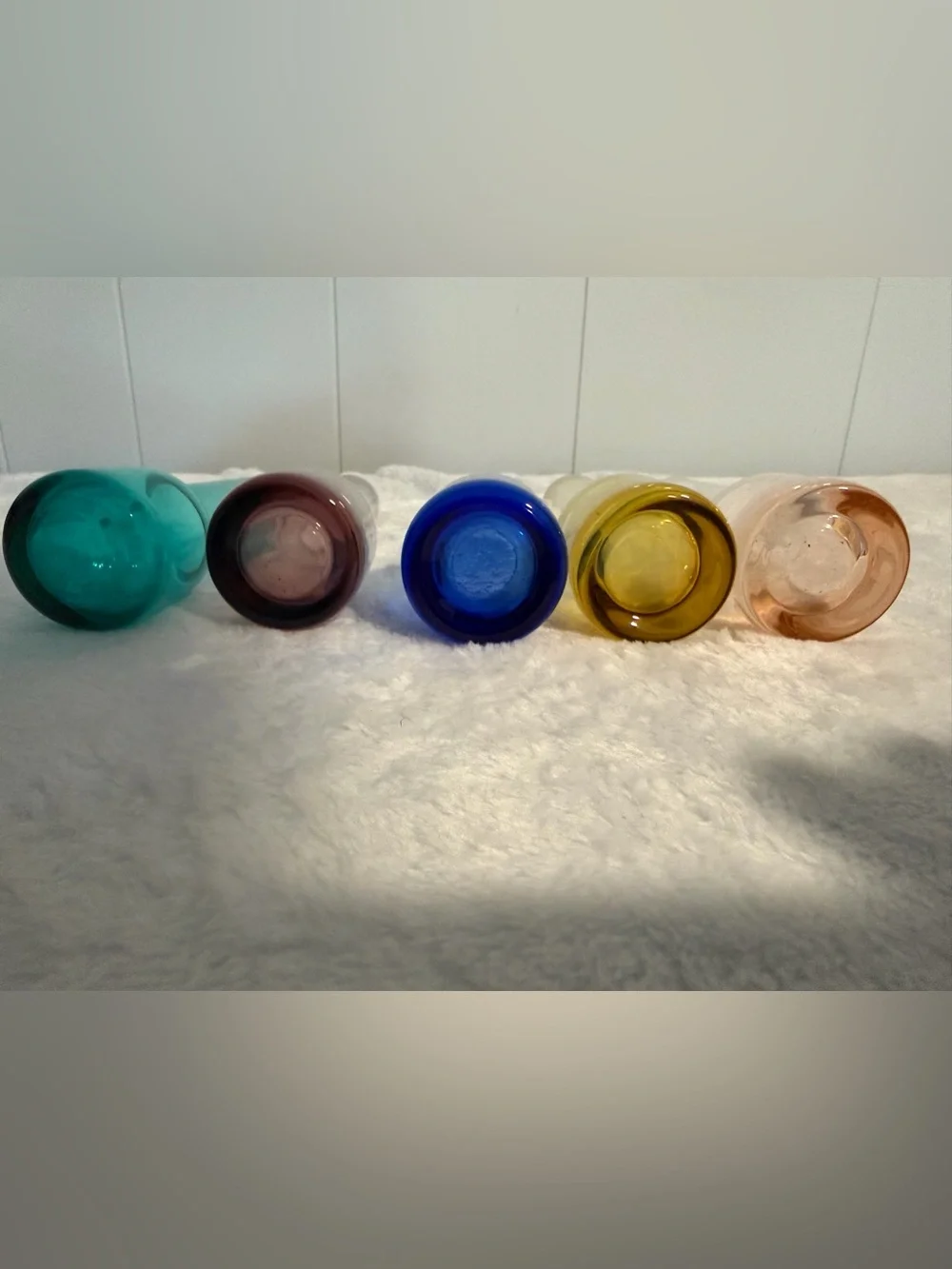 Set of 5 Vintage Mid-Century Modern Colored Shot Glasses/ Cordial Glass